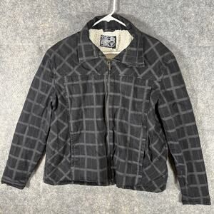 Connection Sherpa Lined Unisex Medium Full Zip Tartan Plaid‎ Black / Gray